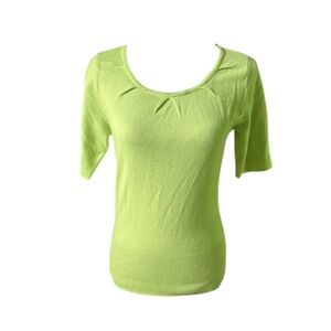 New York & Company Womens Lime Green Knit Short Sleeve Sweater Small